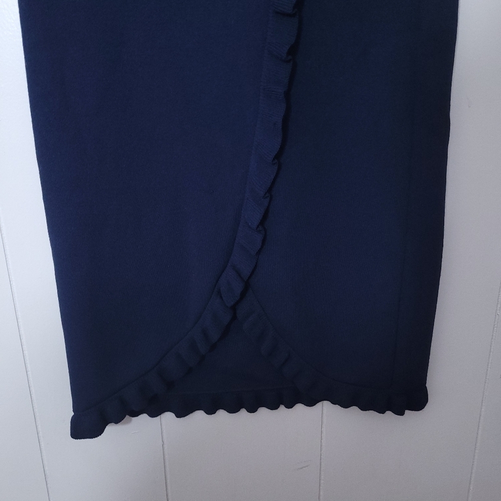 Ann Taylor LOFT Navy Blue Ruffle Pencil Skirt Midi Stretch Size M NWT - Picture 3 of 8